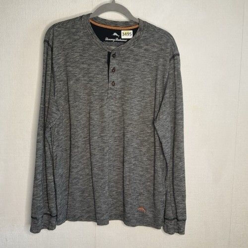 Tommy Bahama Henley Neck Long Sleeve Lightweight T-Shirt Men Size Large Gray